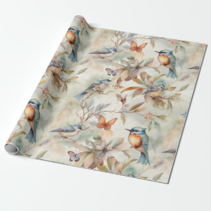 Papier Cadeau arrière - plan floral délicat avec oiseaux