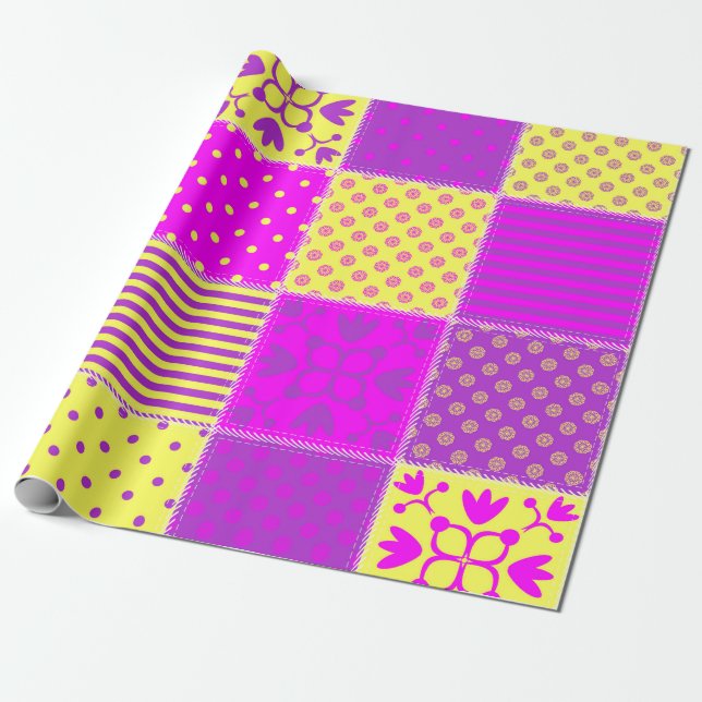 Papier Cadeau arrière - plan patchwork avec différents art motif (Déroulé)