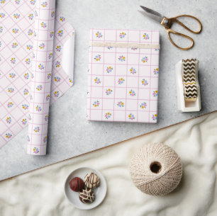 Papier Cadeau Arrière - plan rose clair À damiers floral