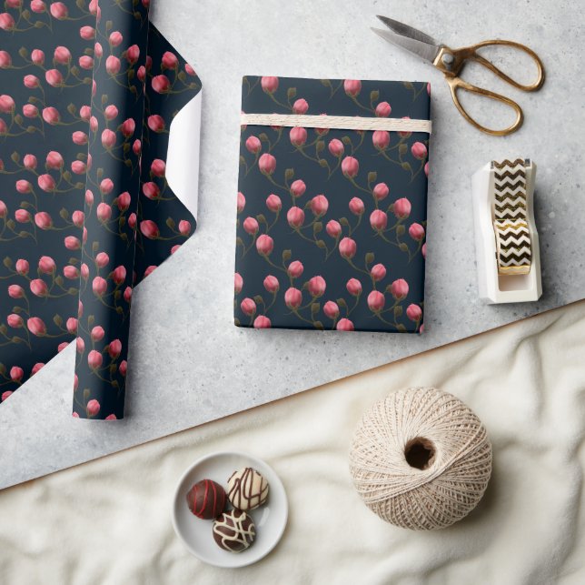 Papier Cadeau Arrière - plan rose rose sur bleu foncé (Artisanat)