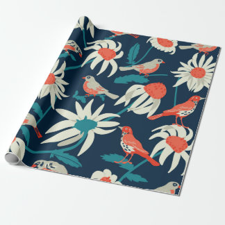 Papier Cadeau Arrière - plan sans couture avec fleurs et oiseaux