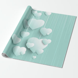 Papier Cadeau Arrière - plan vert clair avec coeur blanc 3D
