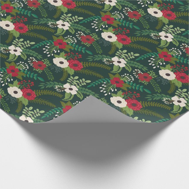 Papier Cadeau arrière - plan vert des fleurs de Noël (Coin)