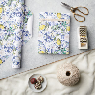 Papier Cadeau Arrondi, orné, tuile espagnole, méditerranéenne, c