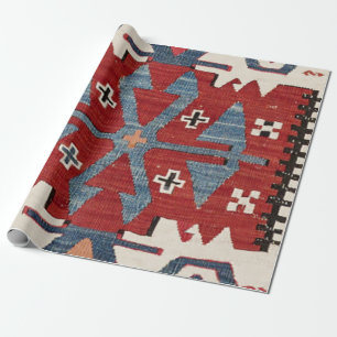 Papier Cadeau Arrow en Diamant Bleu Konya II 19e siècle Authent