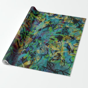 Papier Cadeau Art abstrait griffonné multicolore