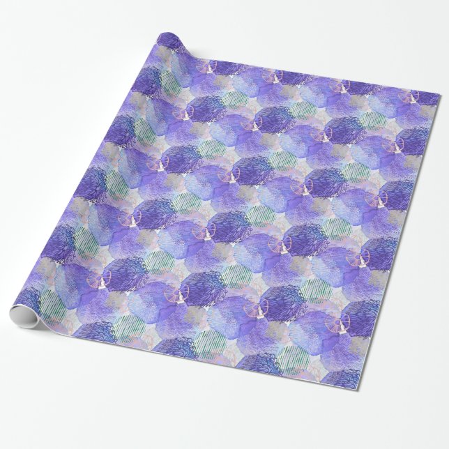 Papier Cadeau Art abstrait moderne bleu et violet (Déroulé)