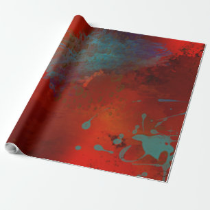 Papier Cadeau Art abstrait numérique grunge rouge, aqua et or