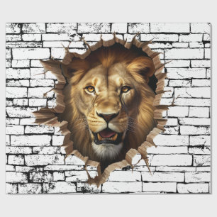 Papier Cadeau Art de mur de lion 3D – Safari réaliste