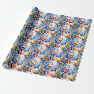 Papier Cadeau Art de Noël Fenêtre Givrée Griffon de Bruxelles