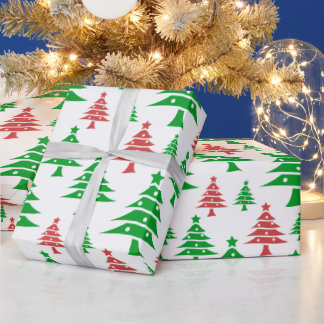 Papier Cadeau Art De Noël Rouge Et Arbre Vert