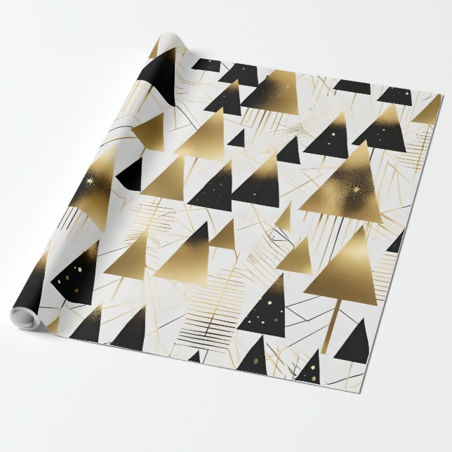 Papier Cadeau art déco arbres de noël enveloppant papier (Déroulé)