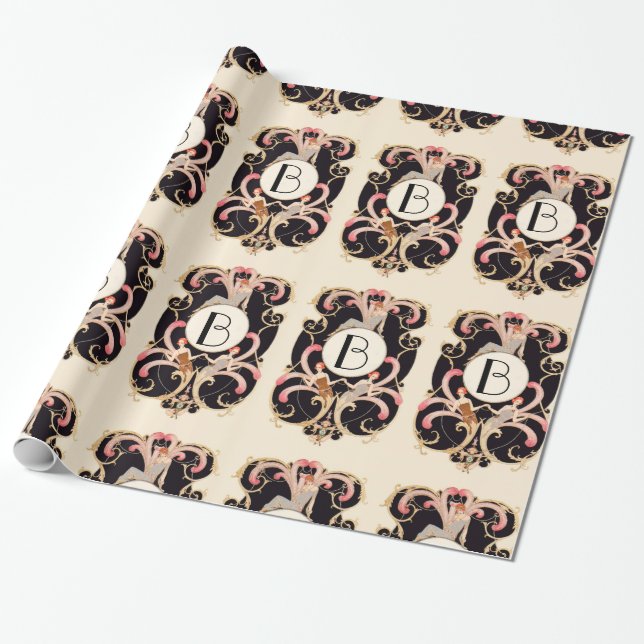 PAPIER CADEAU ART DÉCO BEAUTÉ MODE COSTUME DESIGNER MONOGRAMME (Déroulé)