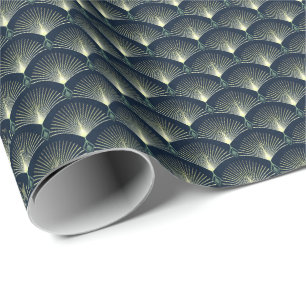 Papier Cadeau Art Déco Bleu foncé Motif géométrique élégant 