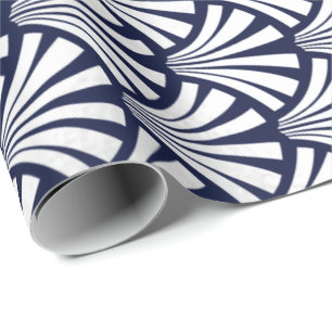 Papier Cadeau Art Déco Blue Navy Argent Gris Balances Coques