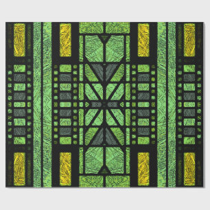 Papier Cadeau Art Déco de verre coloré en vert et or