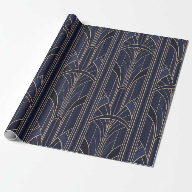 Papier Cadeau Art déco des années 20 - Bleu de minuit (Déroulé)
