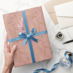 Papier Cadeau Art Déco filigrane or   Pélican Quartz Rose
