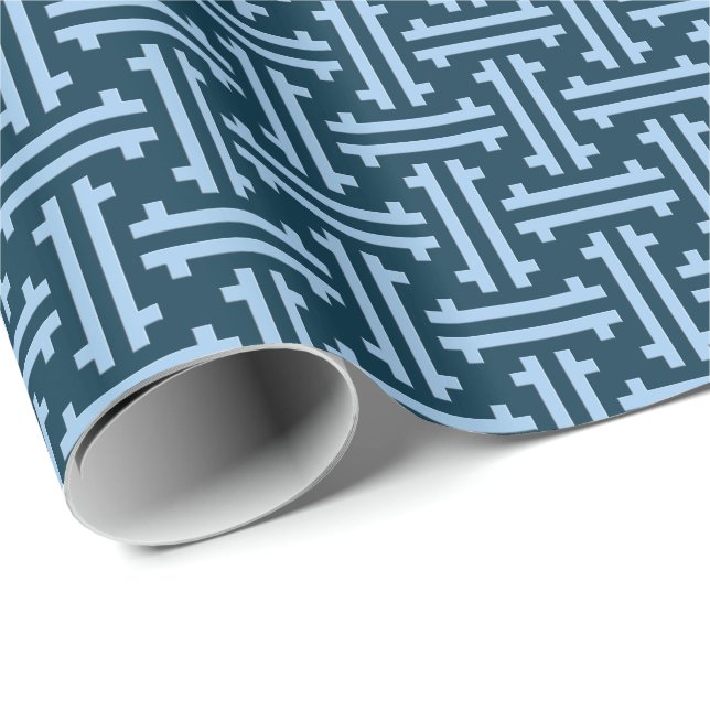 Papier Cadeau Art déco Fret chinois, Indigo et Sky Blue (Coin rond)