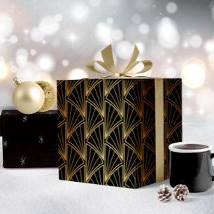 Papier Cadeau Art Déco Géométrique Gold Foil/Black ID492