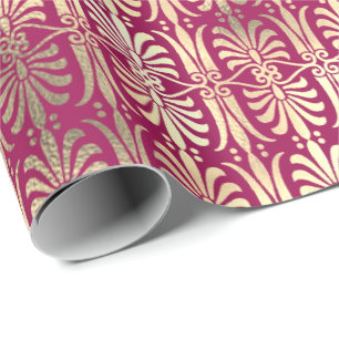 Papier Cadeau Art Déco Gold Champaigne Pink Peony Raspberry
