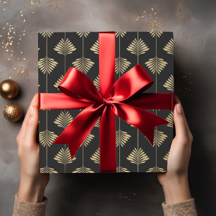 Papier Cadeau Art Déco Gold Palm Fern Fronds Motif