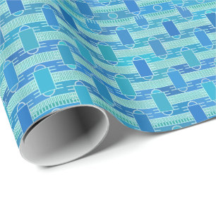 Papier Cadeau Art Déco industriel chic - bleu doux