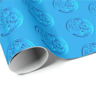 Papier Cadeau Art Déco Lily motif - bleu cerulean