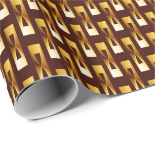 Papier Cadeau Art Déco Metallic Géométrique - Or et chocolat