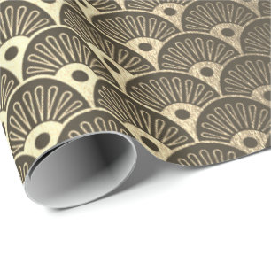 Papier Cadeau Art déco métallique de coquillages d'or plus rus