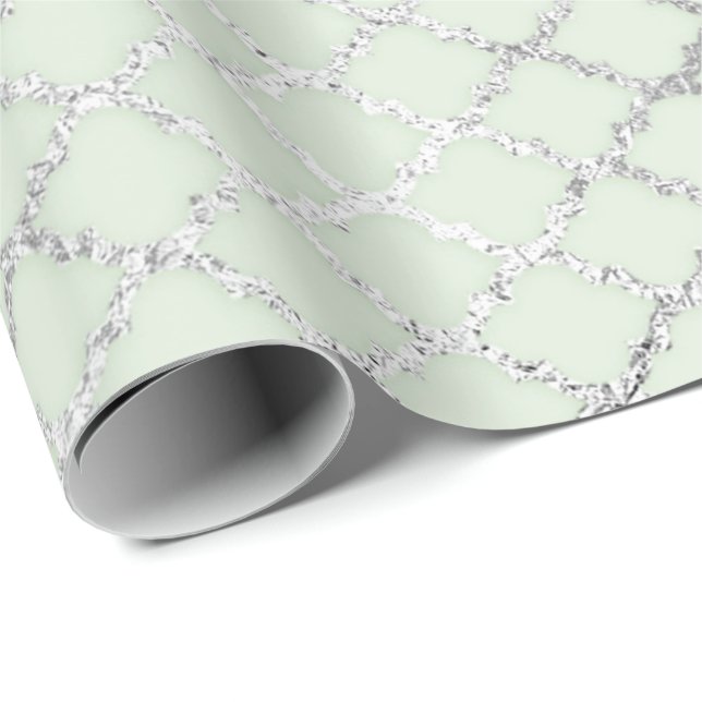 Papier Cadeau Art Déco Mint Green Silver Quatrefoil Vip (Coin rond)