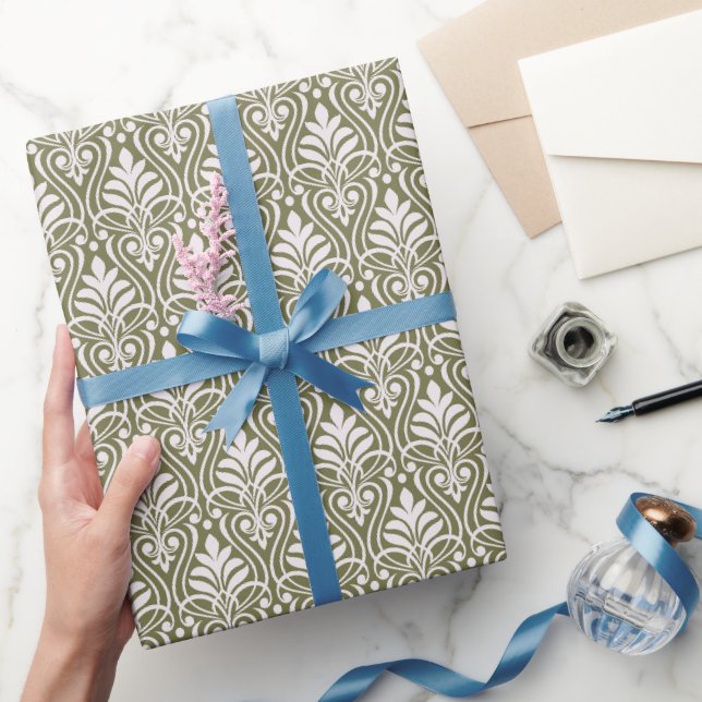 Papier Cadeau Art Déco Motif 01 - Blanc sur Camouflage Vert (Cadeaux)