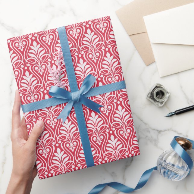 Papier Cadeau Art Déco Motif 01 - Blanc sur Paradise Rose (Cadeaux)