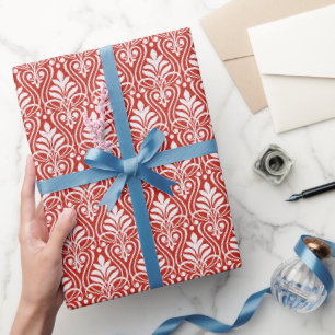 Papier Cadeau Art Déco Motif 01 - Blanc sur Perse Rouge