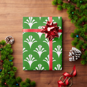 Papier Cadeau Art Déco Motif 02 - Blanc sur Green Forest