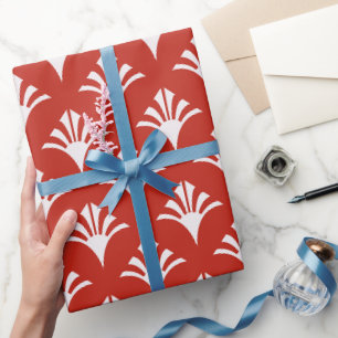 Papier Cadeau Art Déco Motif 02 - Blanc sur Perse Rouge