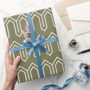 Papier Cadeau Art Déco Motif 05 - Blanc sur Camouflage Vert