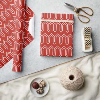 Papier Cadeau Art Déco Motif 05 - Blanc sur Perse Rouge
