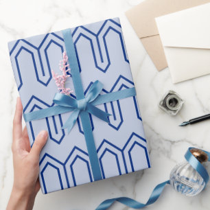 Papier Cadeau Art Déco Motif 05 - Bleu foncé sur Bleu lavande