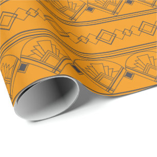 Papier Cadeau Art Déco Motif 08 - Déco Noir sur Vivid Gamboge