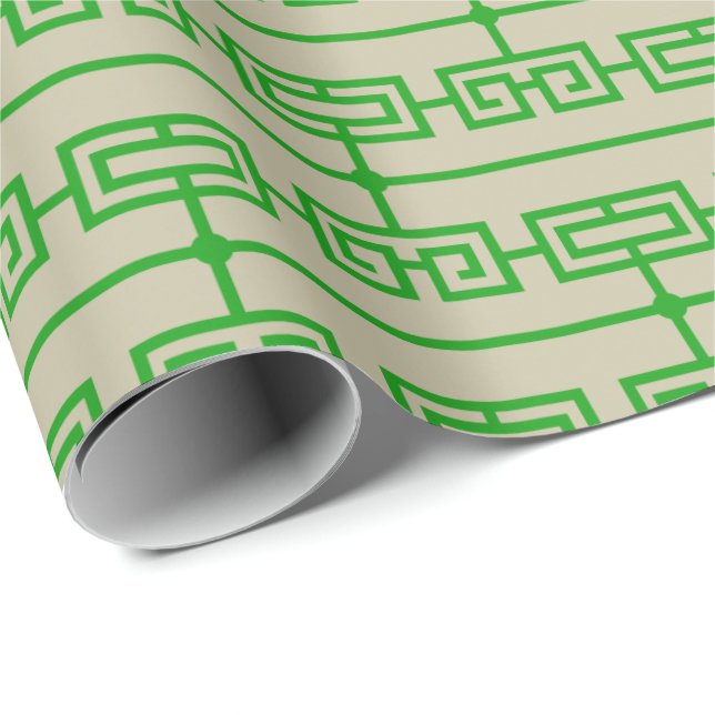 Papier Cadeau Art Déco Motif 09 - Vert forêt sur blanc cassé (Coin rond)