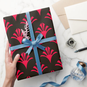Papier Cadeau Art Déco Motif 2002 - Rouge carmin sur noir