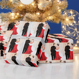 Papier Cadeau Art déco Noël couple carrelage de fête envelopp