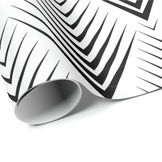 Papier Cadeau Art Déco Noir Blanc Élégant Minimal Botanique (Coin rond)