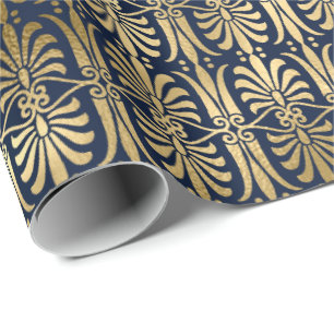 Papier Cadeau Art Déco Ornament Black Gold Elegant Blue Navy