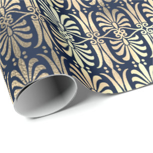 Papier Cadeau Art Déco Ornement Black Gold Sepia Blue Navy