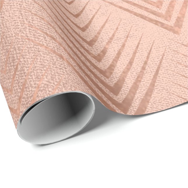 Papier Cadeau Art Déco Ornement Blush Rose Géométrie en cuivre (Coin rond)