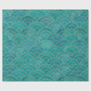 Papier Cadeau Art Déco Papier Tissu Turquoise & Découpage Gold