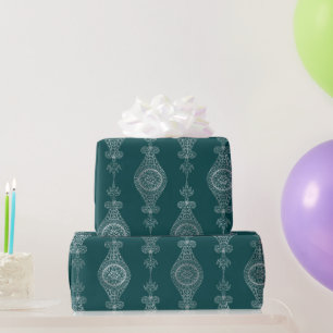Papier Cadeau Art Déco Turquoise Silver Floral