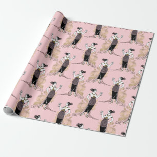 Papier Cadeau Art Déco vin thème rose et or